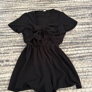 Black Tie-Front Short Romper